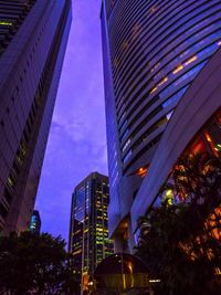 Low angle view of modern building against blue sky