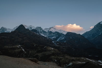 Scenic view of snowcapped mountains against sky