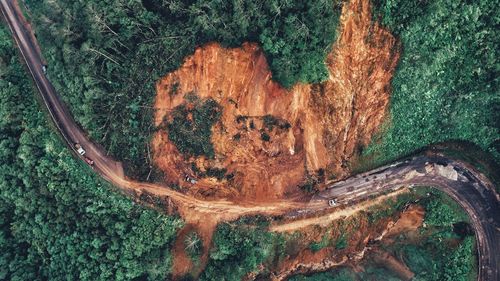 Aerial view of road amidst mountain