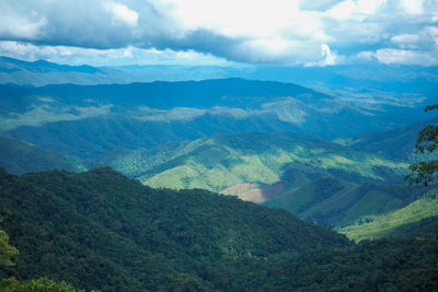 High angle view of valley against sky