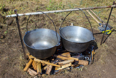 High angle view of cooking on barbecue grill