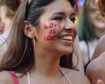 Close-up portrait of happy woman