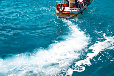 High angle view of ship in sea