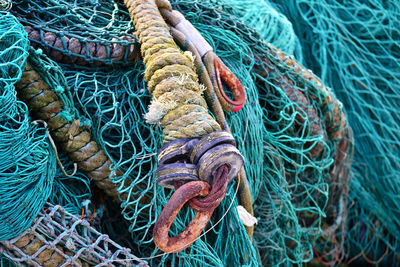 Full frame shot of fishing nets at harbor