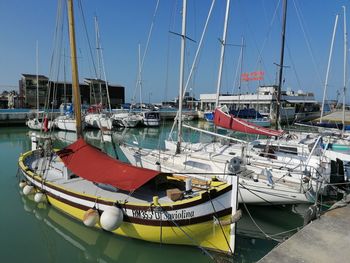 Boats moored in harbor