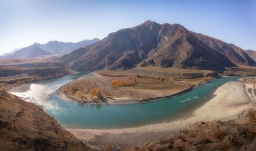 Scenic view of mountains against clear sky