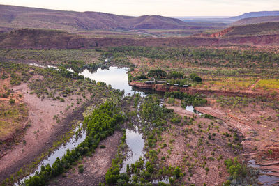 High angle view of river amidst trees