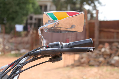 Close-up of bicycle on field