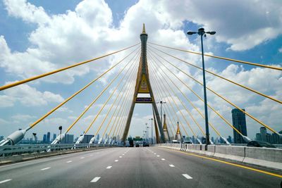 View of suspension bridge against sky