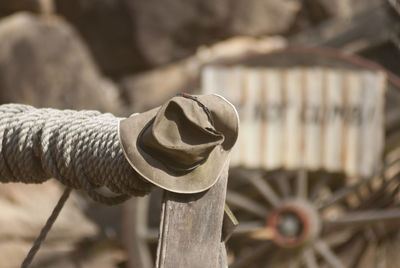 Close-up of rope on wood