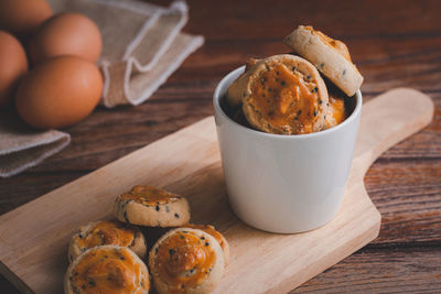 High angle view of breakfast on table