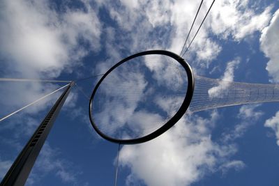 Low angle view of windsock against sky