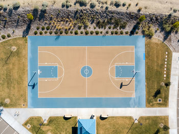 High angle view of man standing by building