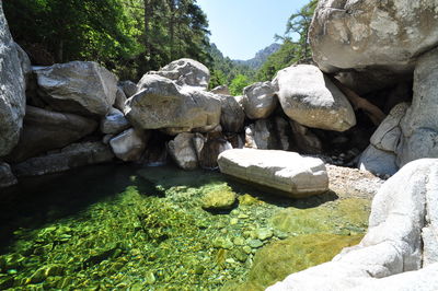 Rocks by river