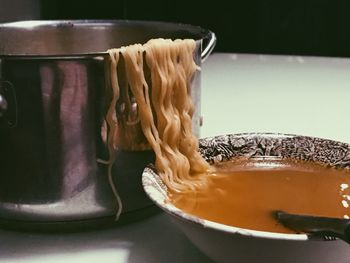 Close-up of bread in bowl on table