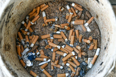 High angle view of cigarette smoking