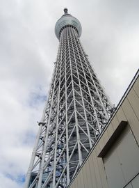 Low angle view of modern building against cloudy sky