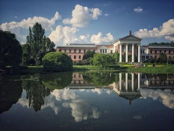 Reflection of buildings in lake