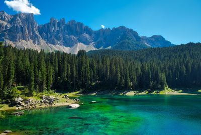 Panoramic view of lake and mountains against sky