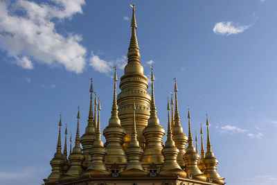 Low angle view of pagoda against sky