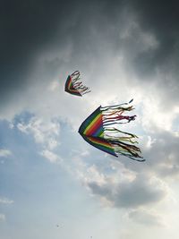 Low angle view of flag against sky