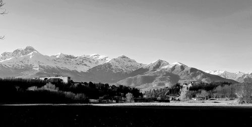 Scenic view of snowcapped mountains against sky