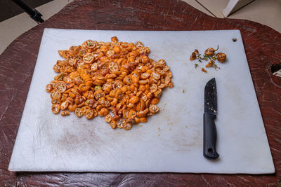 High angle view of food on table