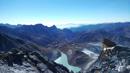 Scenic view of mountains against clear sky