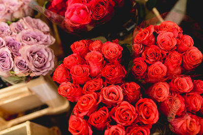 Close-up of roses bouquet in market