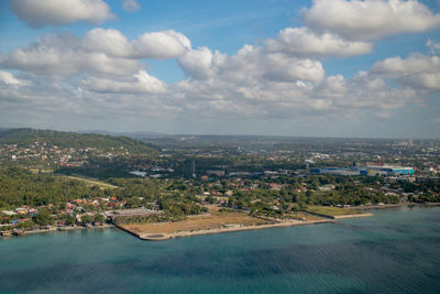 High angle view of townscape against sky