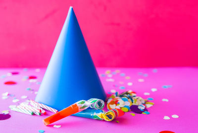 Close-up of multi colored pencils on table