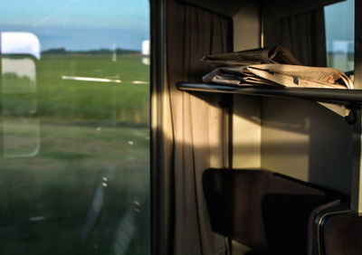 Close-up of train window