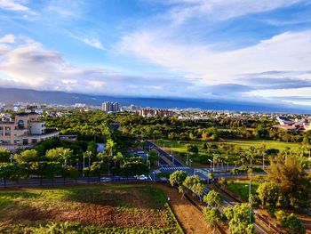 High angle view of townscape against sky