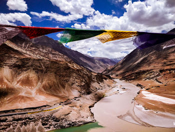 Scenic view of confluence of rivers in himalaya