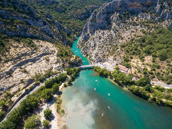 High angle view of river passing through mountain