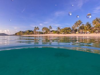 Scenic view of swimming pool against blue sky