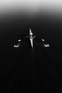 High angle view of illuminated boat in lake