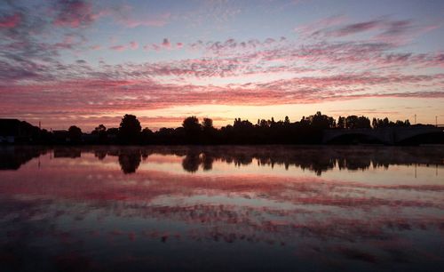 Scenic view of lake against sky during sunset