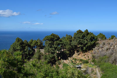 Scenic view of sea against blue sky