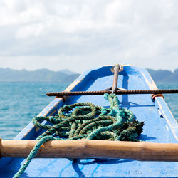 Close-up of rope tied on boat