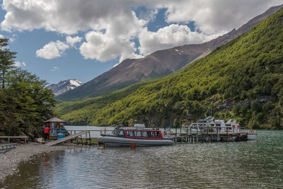 Jetty at lake desierto in the north of el chalten, argentina