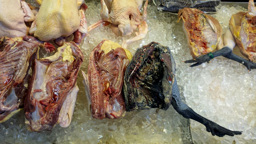 High angle view of fish for sale in market