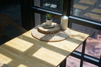 High angle view of table by window