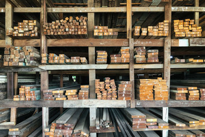 Wood timbers used as a construction material are divided into different sizes and storage separately