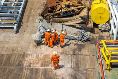 High angle view of people working