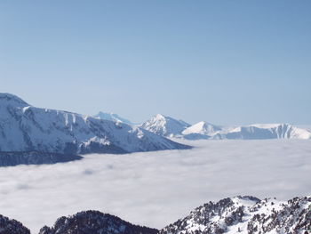 Scenic view of snowcapped mountains against sky