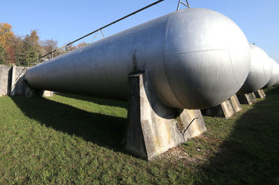 Built structure on field against clear sky