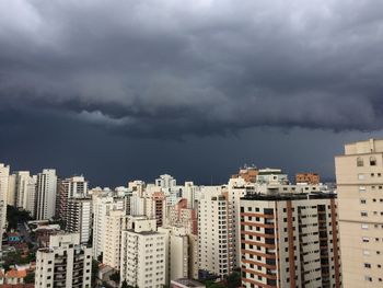 View of cityscape against cloudy sky