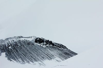 Close-up of snow against clear sky