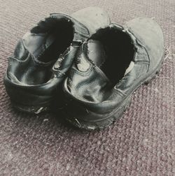 High angle view of shoes on floor